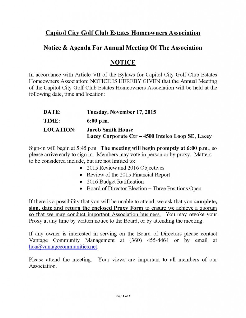 Don't Miss Our Annual Meeting + Election Nov 17, 2015 1 121AnnualMtgNoticeAndAgenda2015.Draft2 Page 1 791x1024 1