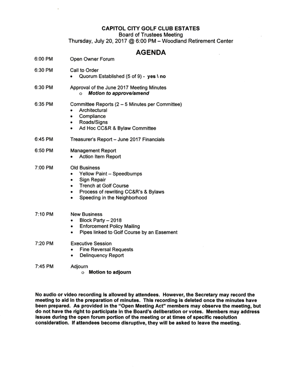 CCGCE HOA Agenda July 2017 2 Agenda 20 July 2017