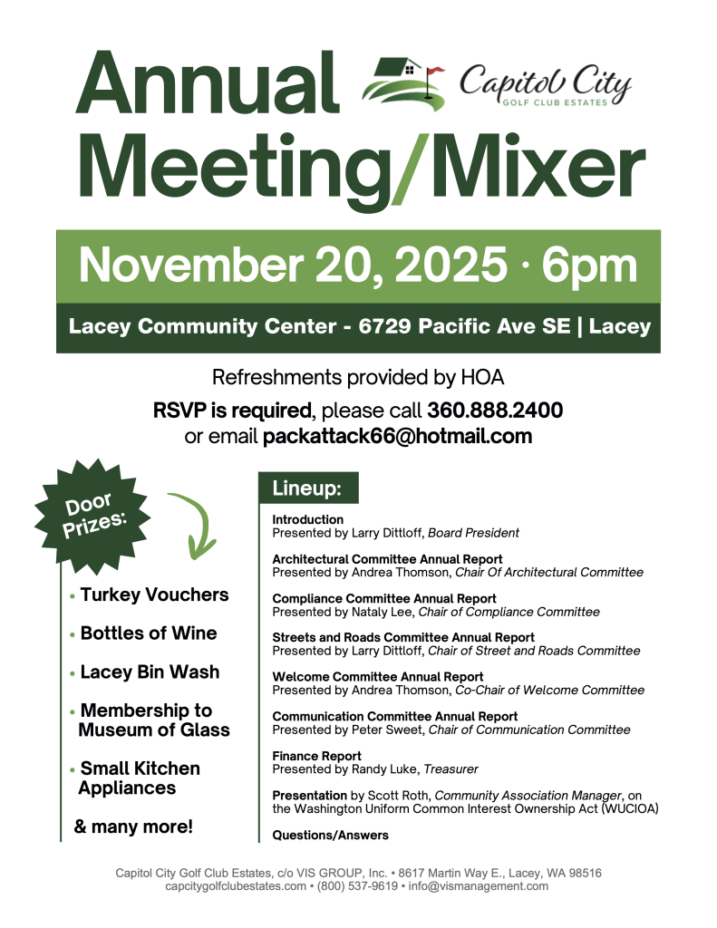 Flier for the Nov. 20th, 2025 HOA Meeting and Mixer